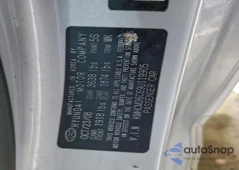 2009 Hyundai Accent Gs из США, поврежденный, VIN KMHCM36C69U119905